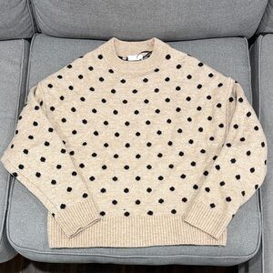 H&M Tan Crewneck Sweater with Black Dots